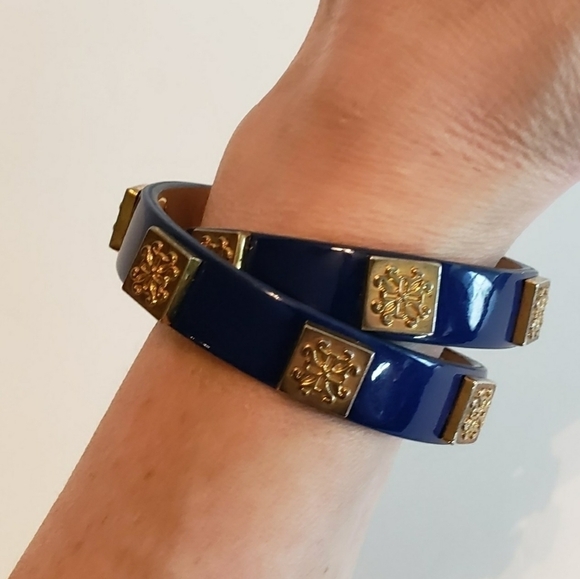 Rustic Cuff Navy Blue Patent Leather Wrap Bracelet - Picture 2 of 5